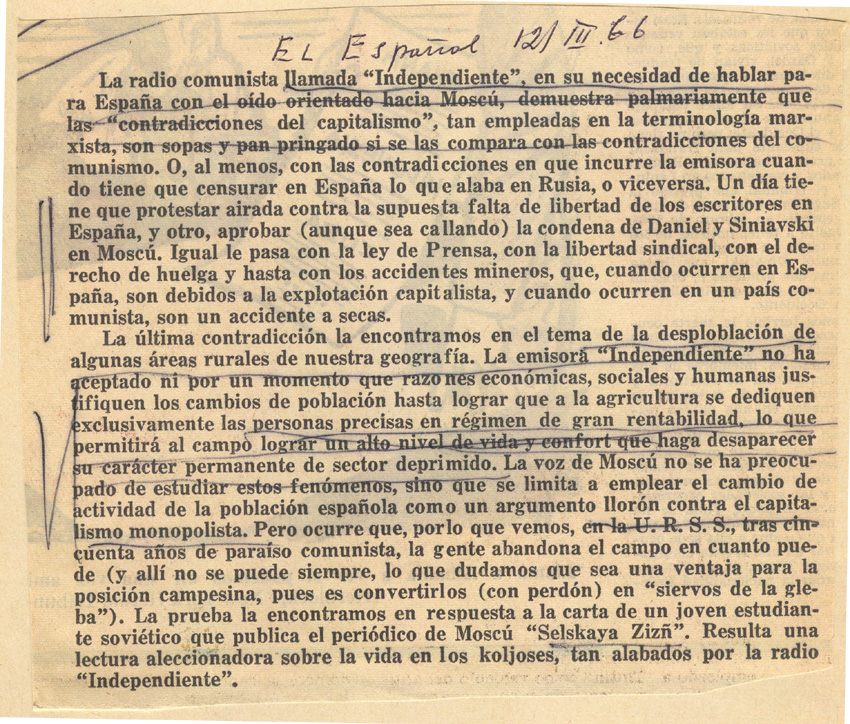 Artículos de prensa franquista sobre las interferencias a la emisora.